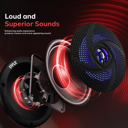 Marine Waterproof Speakers 6.5 - 240W LED Lights Slim Style Blue