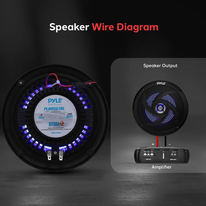 Marine Waterproof Speakers 6.5 - 240W LED Lights Slim Style Blue