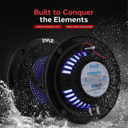 Marine Waterproof Speakers 6.5 - 240W LED Lights Slim Style Blue
