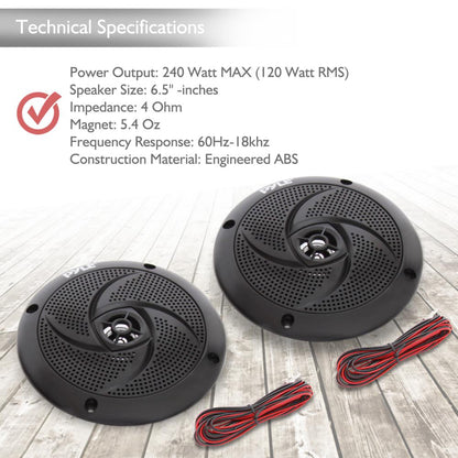 Altavoces náuticos de bajo perfil de 6.5 pulgadas