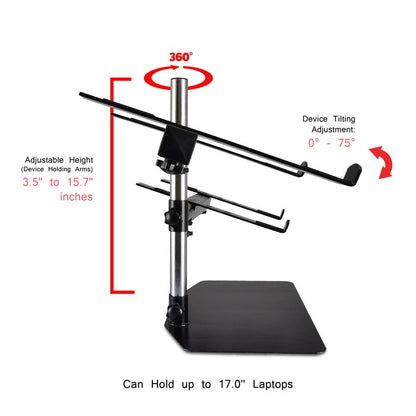 Soporte portátil doble para laptop - Ergonómico ajustable de acero con giro de 360°