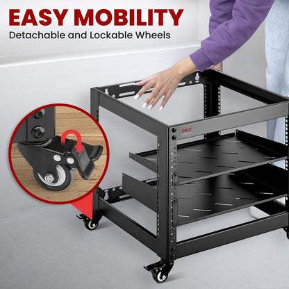10U Open Frame Server Rack - Heavy-Duty Steel Lockable Wheels 440 lbs Capacity