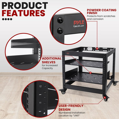 10U Open Frame Server Rack - Heavy-Duty Steel Lockable Wheels 440 lbs Capacity