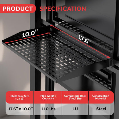 2-Pc 1U Server Rack Shelf Vented Steel 110 lbs Capacity