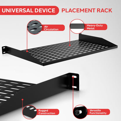 1U Server Rack Shelf Ventilated Steel 110 lbs Capacity