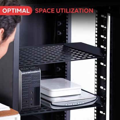 1U Server Rack Shelf Ventilated Steel 110 lbs Capacity