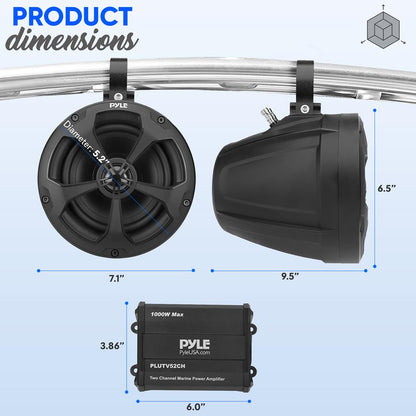 Altavoces marinos 1000W Impermeables 5.25 2 canales Amplificador IP-X45