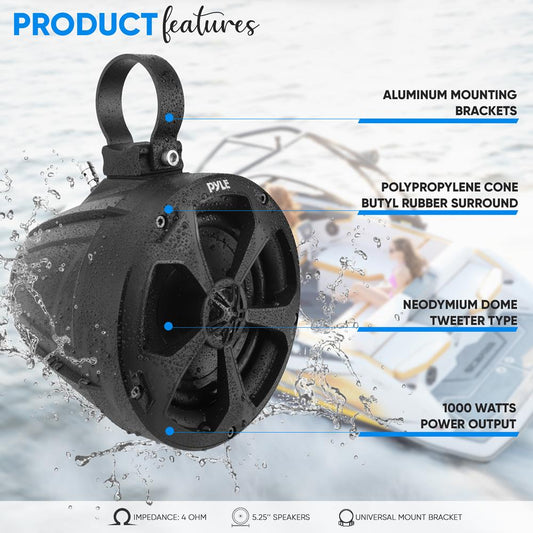 Waterproof Off-Road Speakers 1000W Bluetooth Marine Grade 5.25