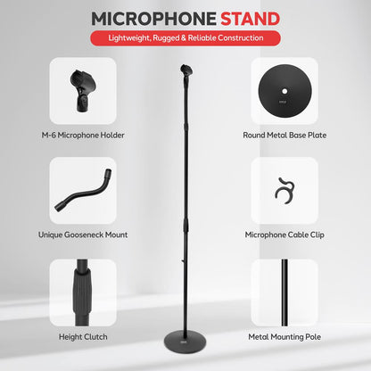 Microphone Stand - Adjustable Height Gooseneck Steel Construction