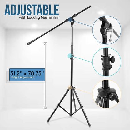 Heavy Duty Mic Stand - Adjustable Height Telescoping Boom Steel Alloy