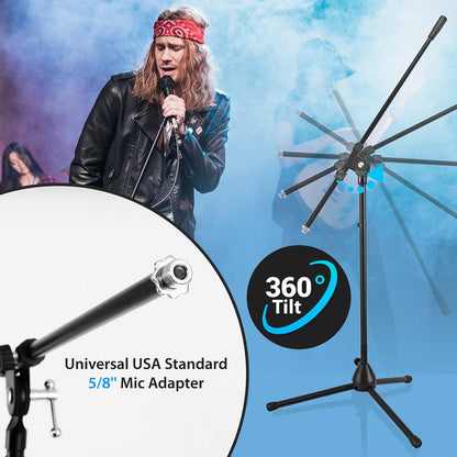 Heavy Duty Mic Stand - Adjustable Height Telescoping Boom Steel Alloy