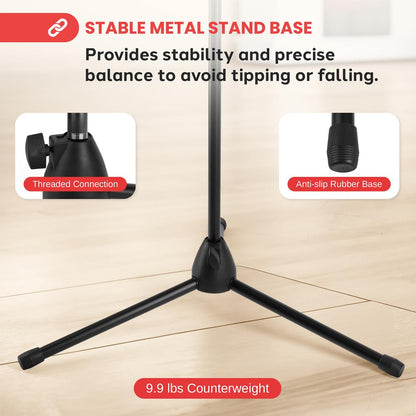 Tripod Microphone Stand Height Adjustable Sturdy Steel Non-Slip Feet