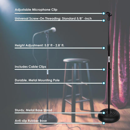 Soporte de micrófono ajustable - Base de metal resistente con altura regulable 2.8-5