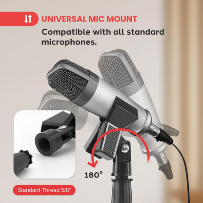 Gooseneck Mic Stand Height Adjustable Die-Cast Base Studio/Concert Use