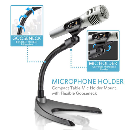 Desktop Microphone Stand - Adjustable Gooseneck Sturdy Metal Base