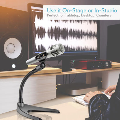 Desktop Microphone Stand - Adjustable Gooseneck Sturdy Metal Base