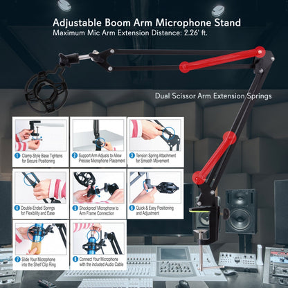 Soporte de brazo ajustable para micrófono - Aleación de acero de rápida instalación para escritorio