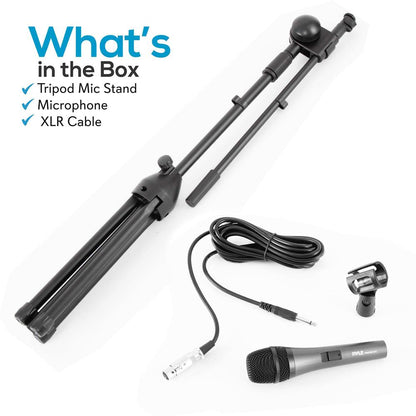 Dynamic Microphone & Tripod Stand Set High Clarity Adjustable Steel