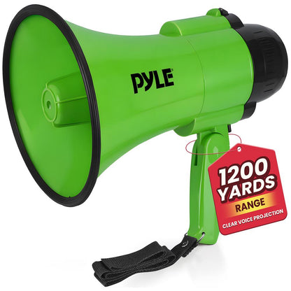 Megáfono compacto con sirena 30W de potencia, asa plegable, verde