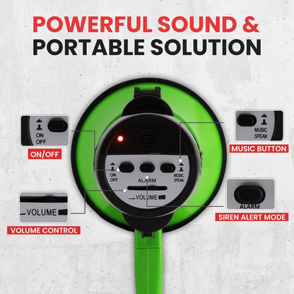 Megáfono compacto con sirena 30W de potencia, asa plegable, verde