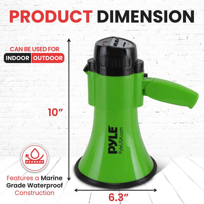 Megáfono compacto con sirena 30W de potencia, asa plegable, verde