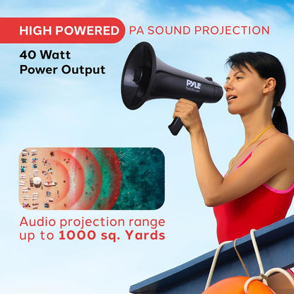 Megáfono con sirena y modos de música de 40 W y alcance de 914 metros