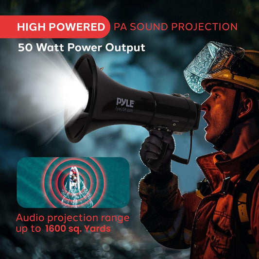 Portable PA Megaphone Speaker 50W Rechargeable LED Lights Siren Alarm