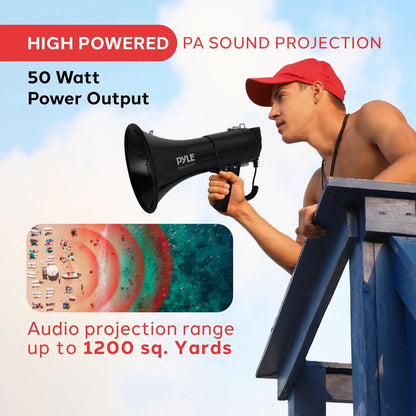50W Megaphone Bullhorn - Loud Projection Aux Input Portable Siren Function