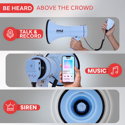 Megáfono de 50W - Proyección de sonido fuerte con entrada auxiliar, color azul
