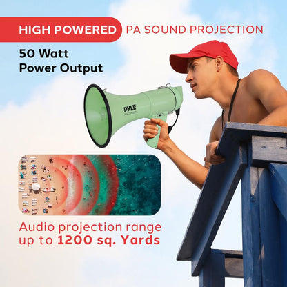 Megaphone Bullhorn 50W 1200 Yards Range Automatic Siren Green