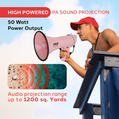 Megáfono de 50W - Proyección de sonido potente Entrada auxiliar Rosa