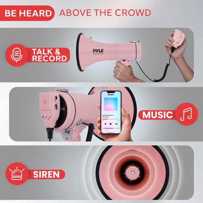 Megáfono de 50W - Proyección de sonido potente Entrada auxiliar Rosa