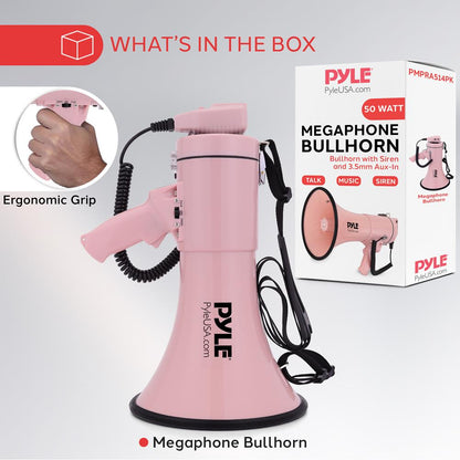Megáfono de 50W - Proyección de sonido potente Entrada auxiliar Rosa