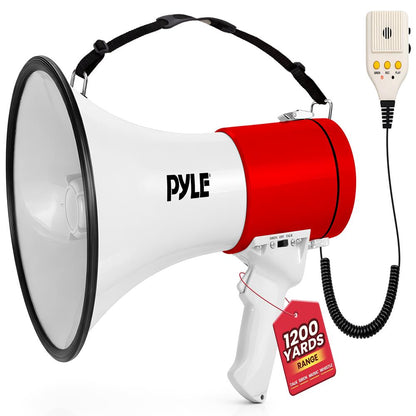 Megáfono de 50W con Sirena Potente Entrada Auxiliar Blanco-Rojo