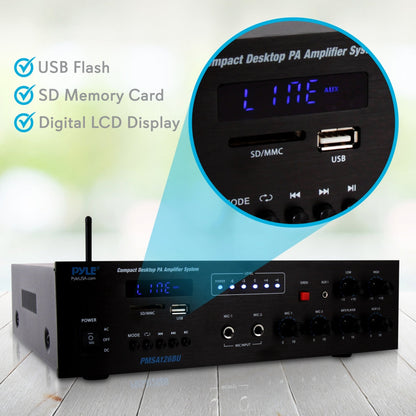 Sistema de audio compacto con amplificador PA Bluetooth inalámbrico de 500 W y entrada de micrófono