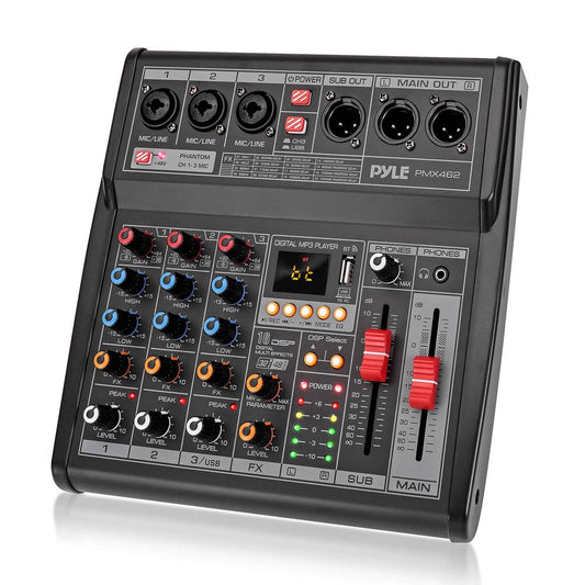 3-Channel DJ Audio Mixer - 16 DSP Effects USB Interface Phantom Power