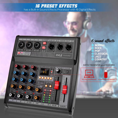Mezclador de audio para DJ de 3 canales - 16 efectos DSP Interfaz USB Alimentación Phantom