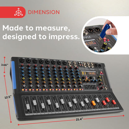 12-Channel Bluetooth Studio Mixer - USB Recording 7-Band EQ 48V Power