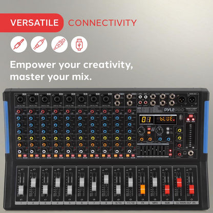 12-Channel Bluetooth Studio Mixer - USB Recording 7-Band EQ 48V Power