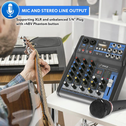 Mezclador de estudio Bluetooth de 4 canales - USB FX Alimentación fantasma de 48 V