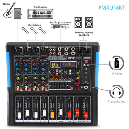 4-Channel Bluetooth Studio Mixer - USB Recording 48V Power 7-Band EQ