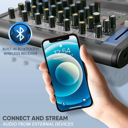 6-Channel Audio Mixer - Bluetooth Streaming - 48V Phantom Power