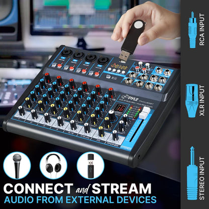 8-Channel Bluetooth Studio Mixer - USB DSP Phantom Power DJ/Studio Use