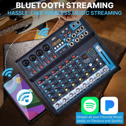 8-Channel Bluetooth Studio Mixer - USB DSP Phantom Power DJ/Studio Use