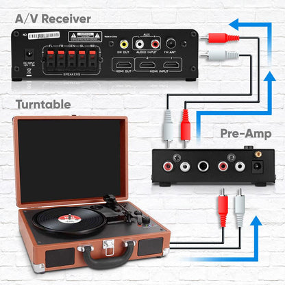 Mini Phono Turntable Preamp - Low Noise RCA Input/Output 12V Adapter
