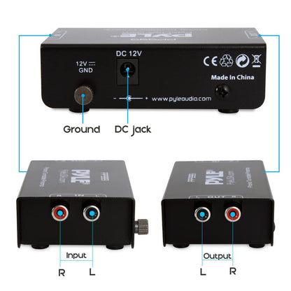 Mini preamplificador de fono para tocadiscos - Entrada/salida RCA de bajo ruido, carcasa metálica