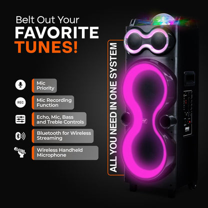 Altavoz Bluetooth para Fiestas 240W Bajos Potentes Doble Altavoz de 10 pulgadas Luces LED