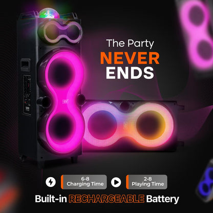 Altavoz Bluetooth para Fiestas 240W Bajos Potentes Doble Altavoz de 10 pulgadas Luces LED
