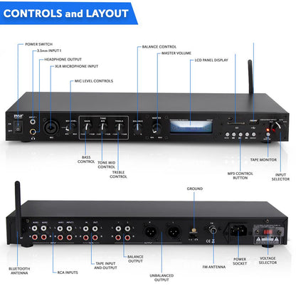 Rack Mount Pre-Amplifier - Bluetooth Streaming Recording Mode Metal Panel