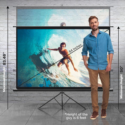80 Portable Projector Screen Quick Setup White Matte Surface 16:9 Ratio